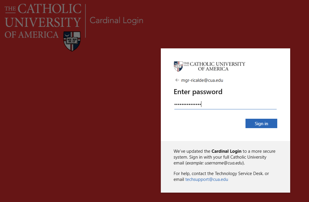 Cardinal Login password screen with the Sign in button.