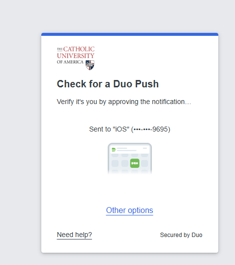Duo prompt asking the user to check for a Duo Push.