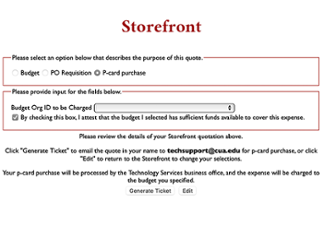 Screen shot of Storefront checkout menu choices.