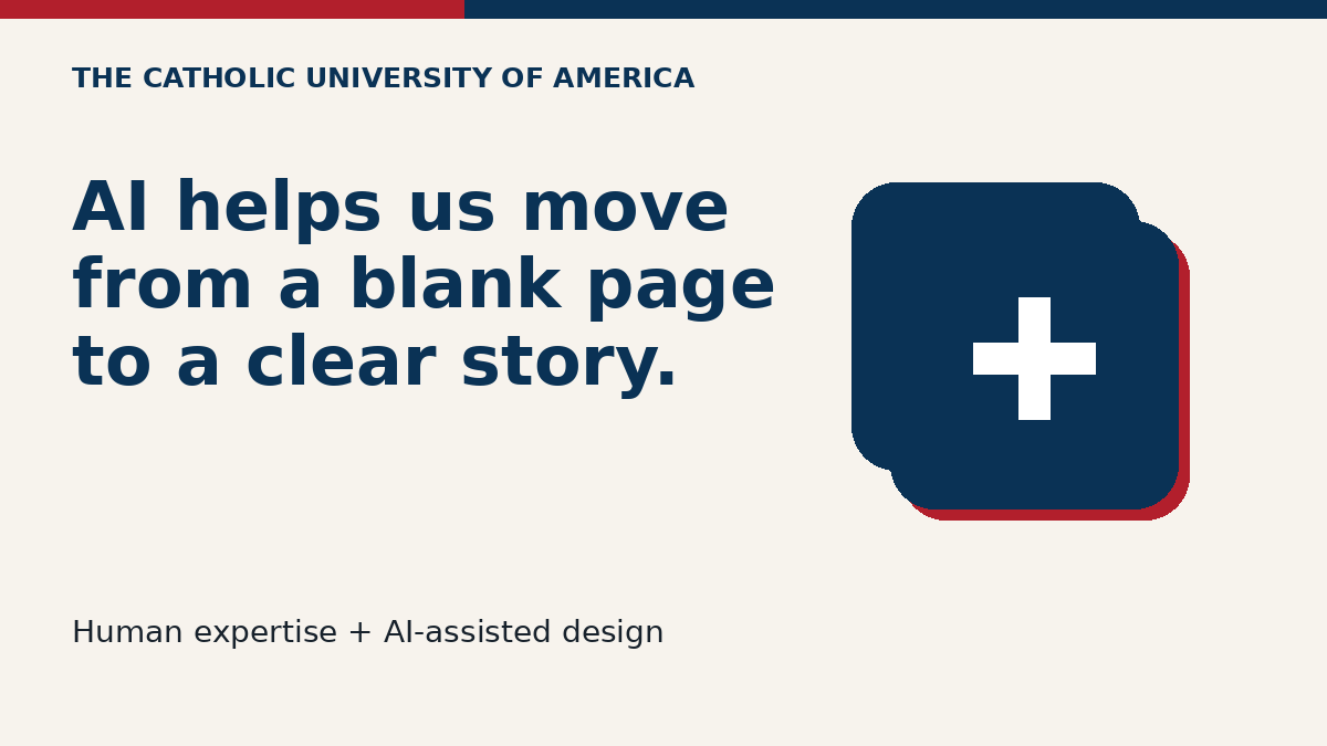 Example presentation slide showing how AI can help move from a blank page to a clear story